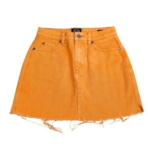 RVCA Rowdy Denim Mini Skirt Womens 26 Yellow Raw Hem High Waist WK01VRRM Cotton